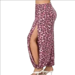 Pink Leopard Joggers- SMALL with Side Slit NWOT